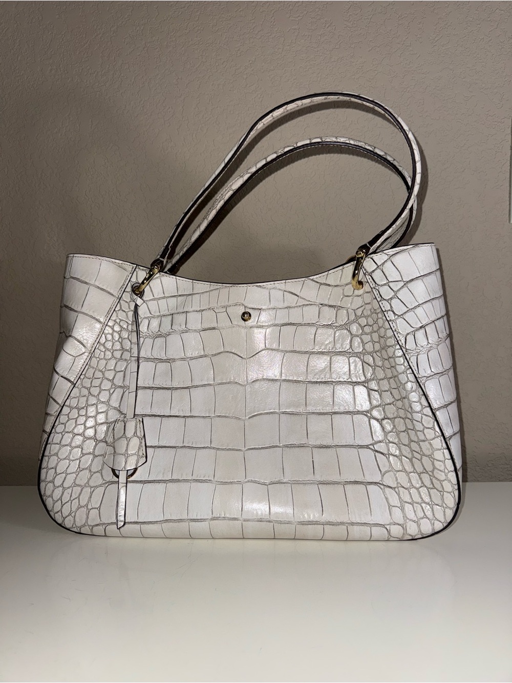 Dooney & Bourke Large Camila Alto White Croc-Embossed Leather Shoulder Bag